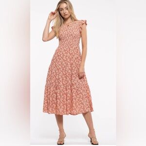 Mine Ruched Tiered Midi Dress Size Large